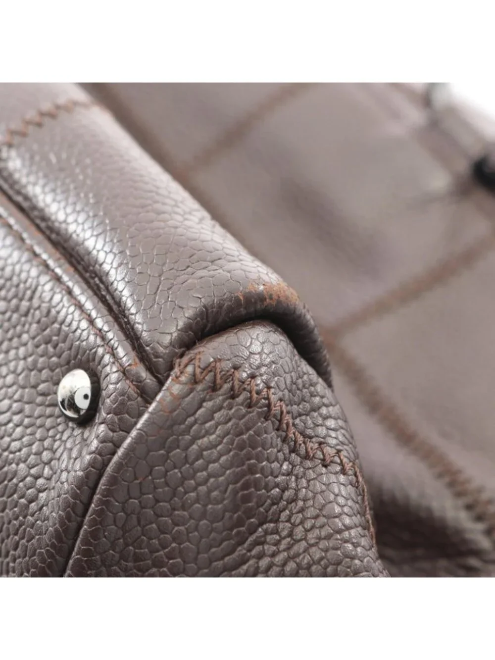 Chanel Tote Cho Edge Coat Dark Brown Caviar Leather Cho Boston Bag